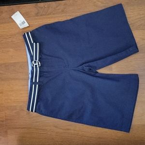 Chaps French Navy Blue long shorts striped adjustable belt 100% Cotton 14 NEW…